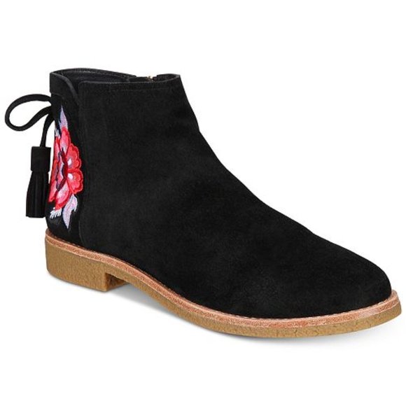 Kate Spade Bellville Black Ankle Booties with Pink Floral Design 10 - Picture 2 of 9